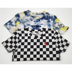Abercrombie Kids T-Shirt Bundle 7/8 Blue Tie Dye Black Checkered Excellent 2pk